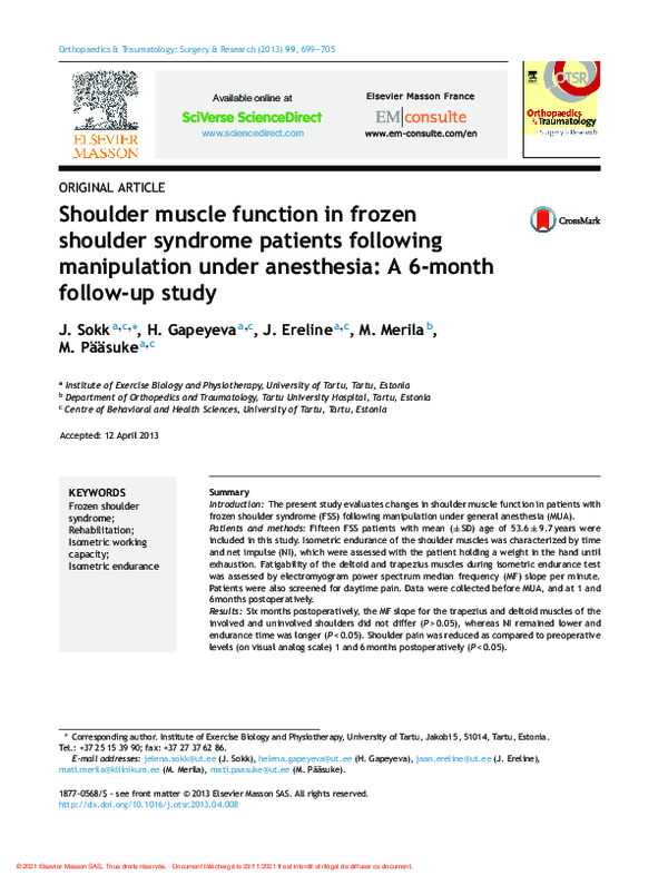 (PDF) Shoulder muscle function in frozen shoulder syndrome patients