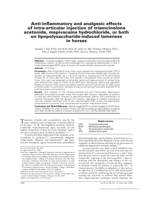 (PDF) Anti-inflammatory and analgesic effects of intra-articular ...