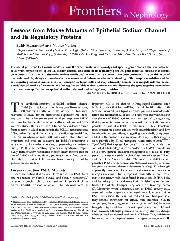 (PDF) Lessons from Mouse Mutants of Epithelial Sodium Channel and Its ...