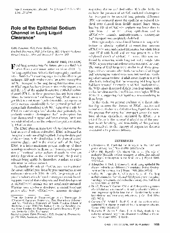(PDF) Role of the Epithelial Sodium Channel in Lung Liquid Clearance