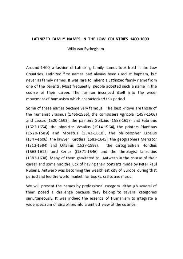 (PDF) Latinized Family Names in the Low Countries
