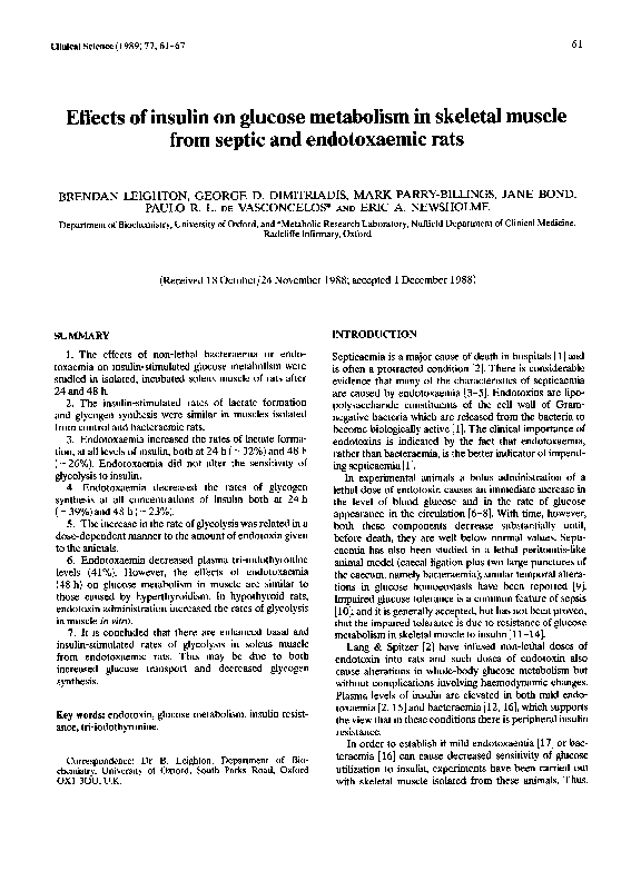 (PDF) Effects of Insulin on Glucose Metabolism in Skeletal Muscle from ...