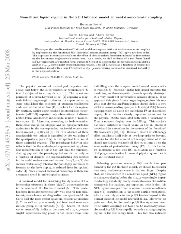 (PDF) Non-Fermi liquid regime in the 2D Hubbard model at weak-to ...