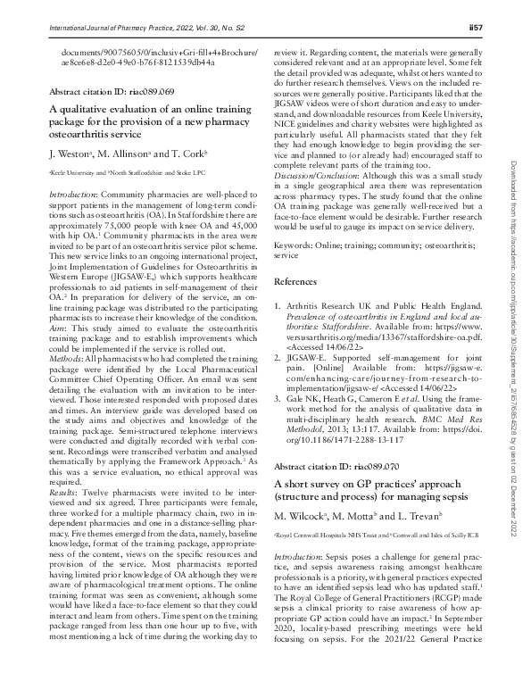 Curated visual reference: Online Osteoarthritis Coaching Reference: Pdf A Qualitative Evaluation Of An Online Training Package For