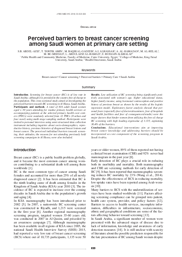 (PDF) Perceived barriers to breast cancer screening among Saudi women ...