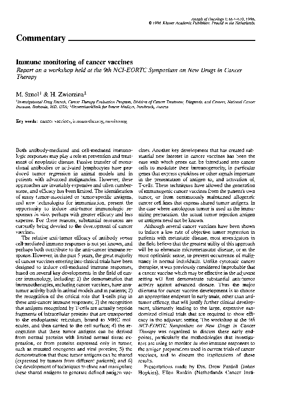 (PDF) Immune monitoring of cancer vaccines: Report on a workshop held ...