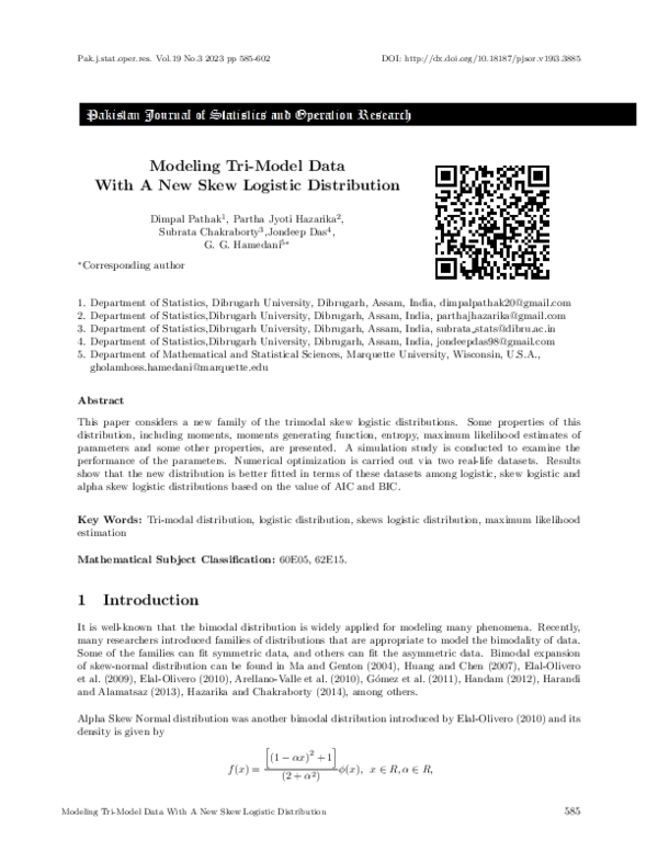 (PDF) Modeling Tri-Model Data With a New Skew Logistic Distribution