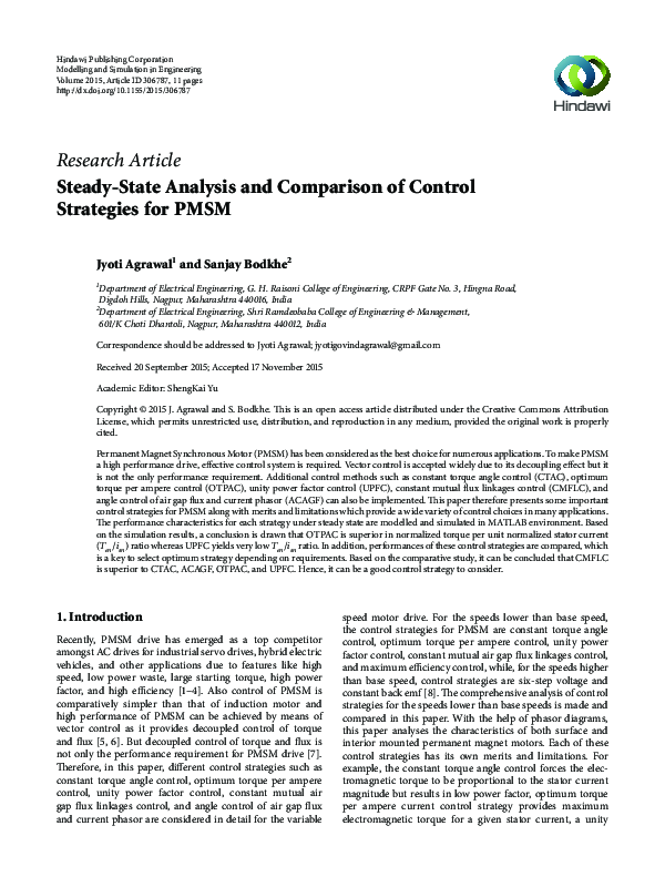 (PDF) Steady-State Analysis and Comparison of Control Strategies for PMSM