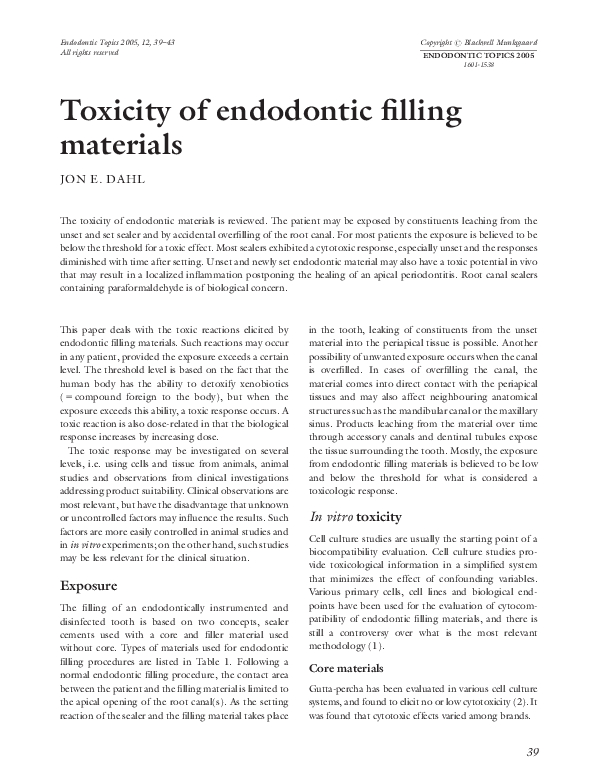 (PDF) Toxicity of endodontic filling materials Jon Dahl Academia.edu