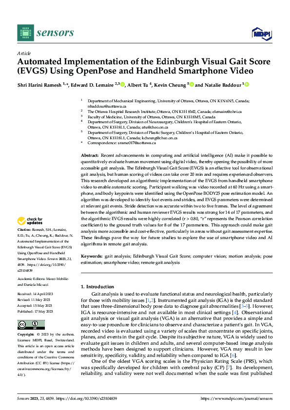 (PDF) Automated Implementation of the Edinburgh Visual Gait Score (EVGS ...