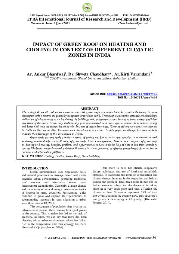 (PDF) Impact of Green Roof on Heating and Cooling in Context of ...