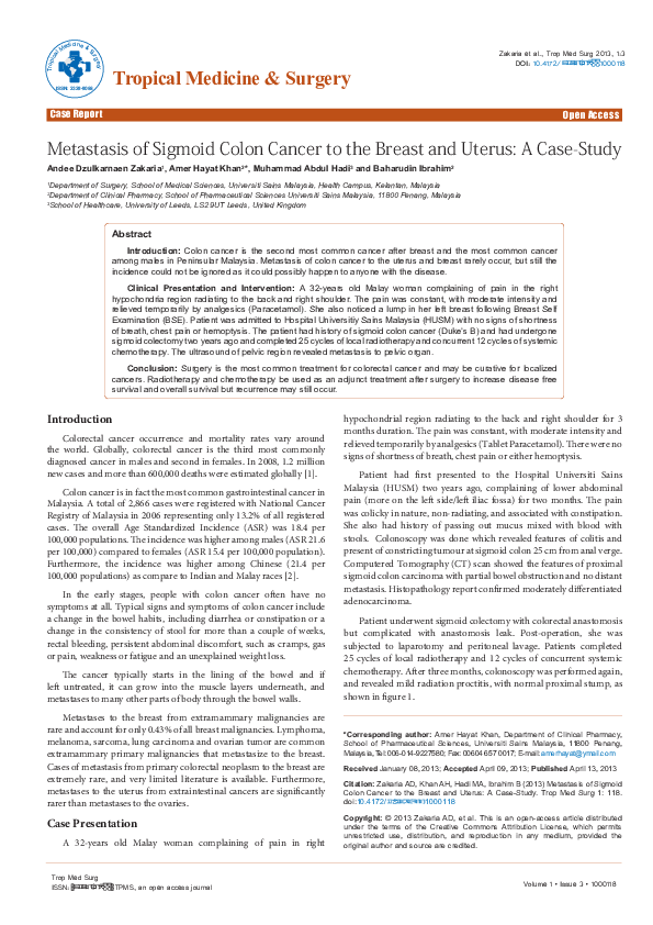 (PDF) Metastasis of Sigmoid Colon Cancer to the Breast and Uterus: A ...