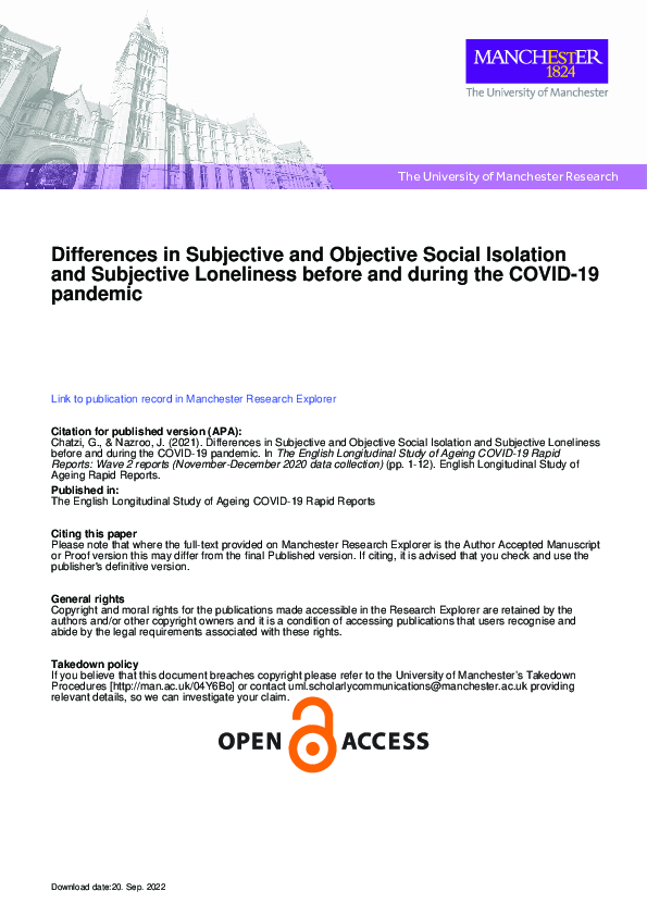 (PDF) Differences in Subjective and Objective Social Isolation and ...