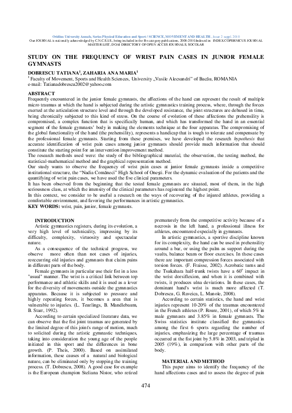 (PDF) Study on the Frequency of Wrist Pain Cases in Junior Female