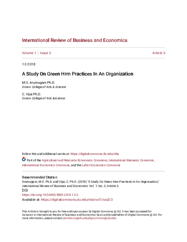 (PDF) A Study on Green HRM Practices in an Organization