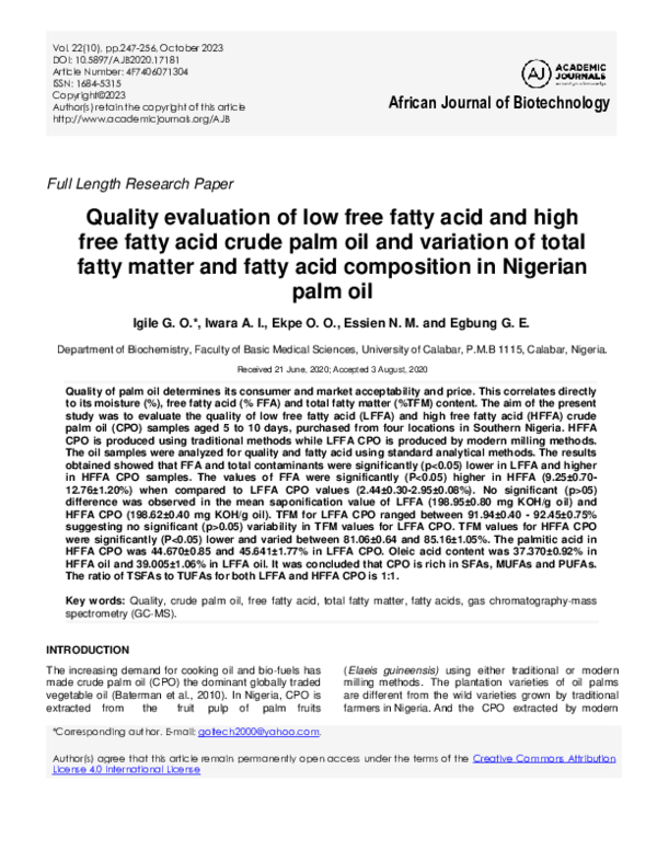 (PDF) Quality evaluation of low free fatty acid and high free fatty ...