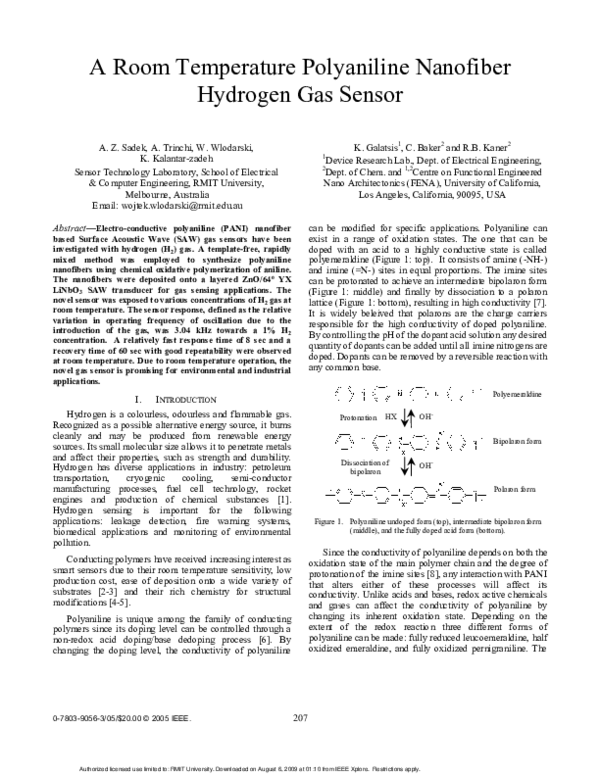 (PDF) A Room Temperature Polyaniline Nanofiber Hydrogen Gas Sensor