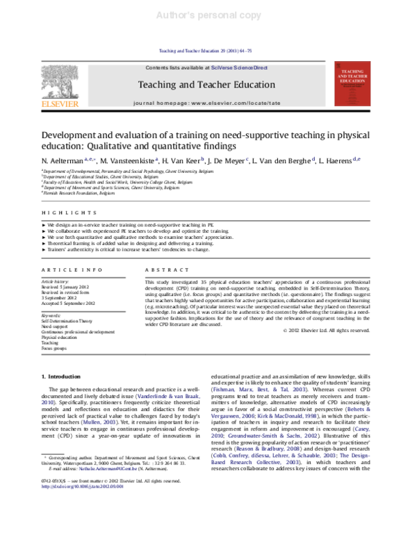 (PDF) Development and evaluation of a training on need-supportive ...