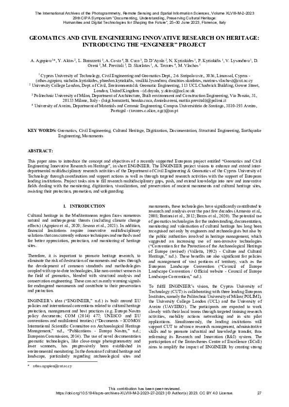 (PDF) Geomatics and Civil Engineering Innovative Research on Heritage ...