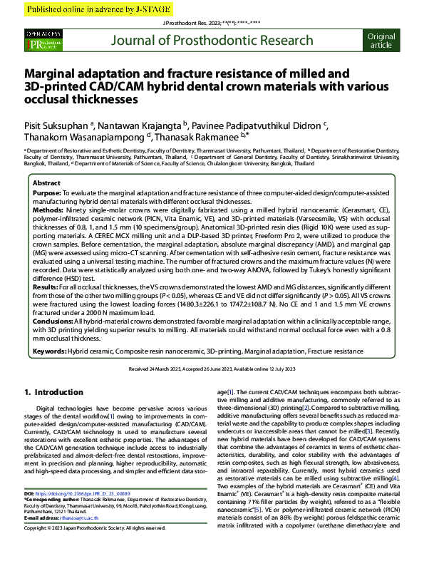 (PDF) Marginal adaptation and fracture resistance of milled and 3D ...