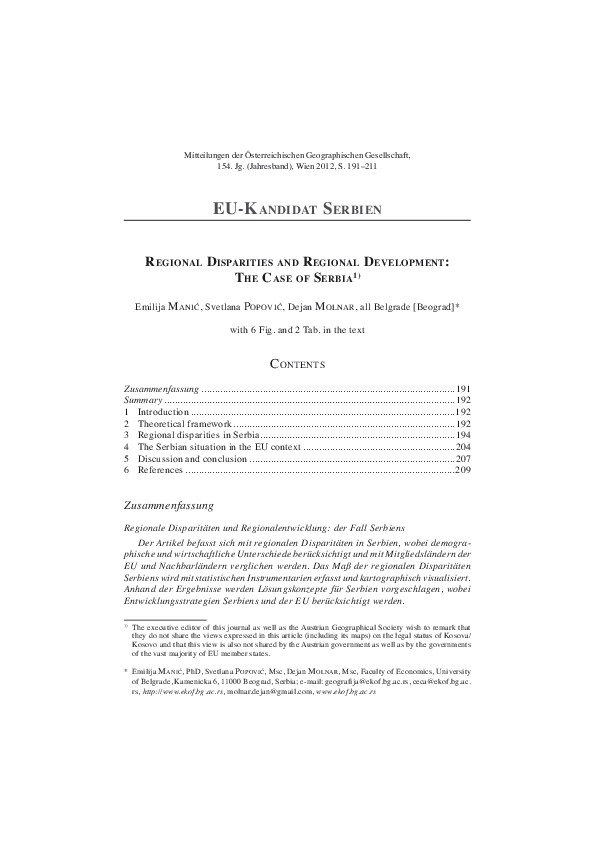 (PDF) Regional Disparities and Regional Development: The Case of Serbia