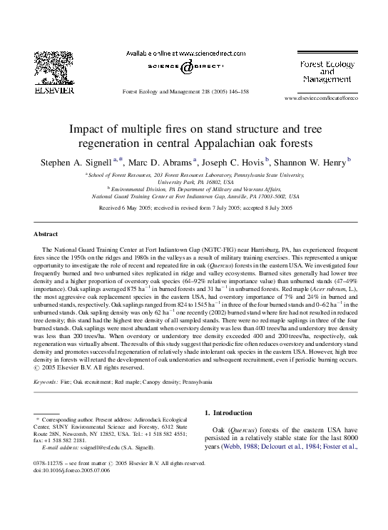 (PDF) Impact of multiple fires on stand structure and tree regeneration ...