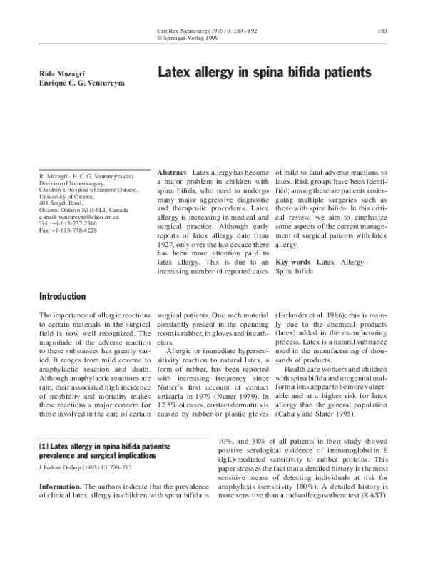 (PDF) Latex allergy in spina bifida patients Enrique Ventureyra