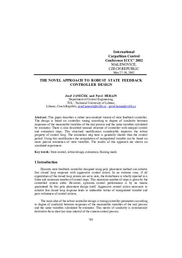 (PDF) The Novel Approach to Robust State Feedback Controller Design