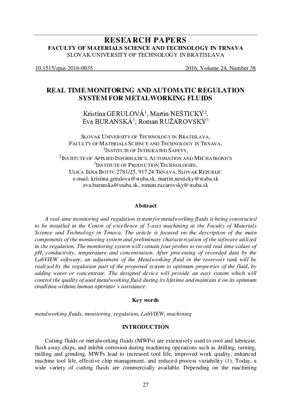 (PDF) Real Time Monitoring and Automatic Regulation System for