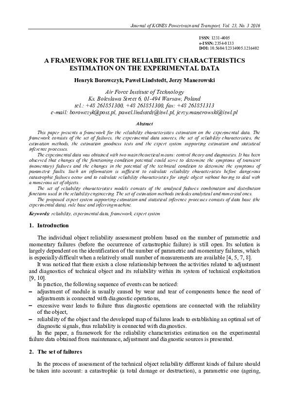 (PDF) A framework for the reliability characteristics estimation on the ...