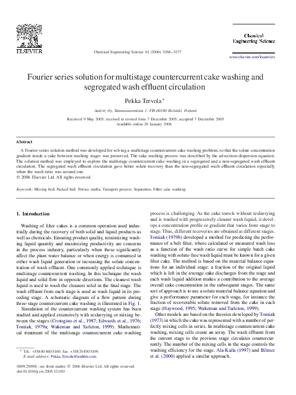 (PDF) Fourier series solution for multistage countercurrent cake ...