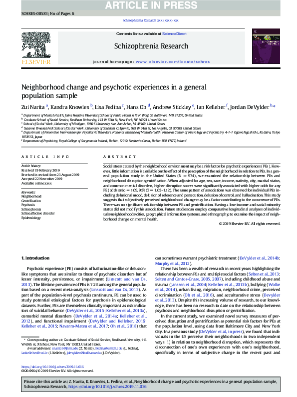 (PDF) Neighborhood change and psychotic experiences in a general ...