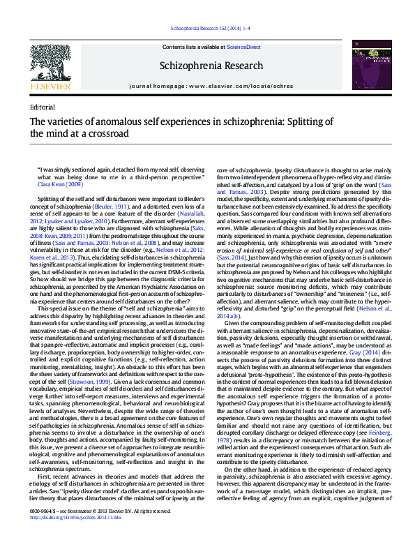 (PDF) The varieties of anomalous self experiences in schizophrenia ...