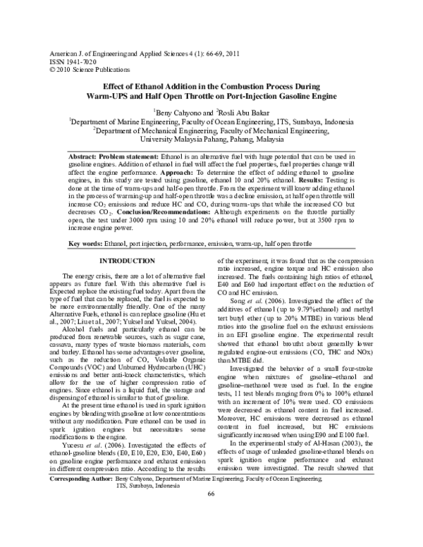 (PDF) Effect of Ethanol Addition in the Combustion Process During Warm ...