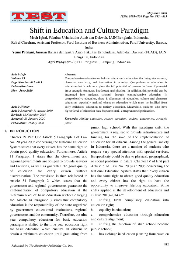 (PDF) Shift in Education and Culture Paradigm