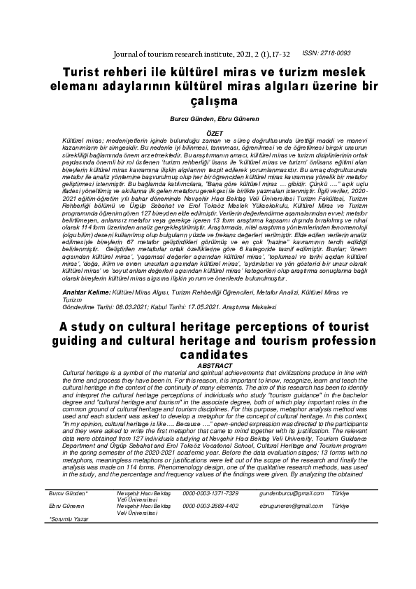 (PDF) A study on cultural heritage perceptions of tourist guiding and ...