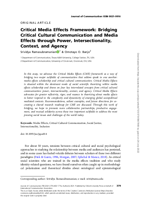 (PDF) Critical Media Effects Framework: Bridging Critical Cultural ...