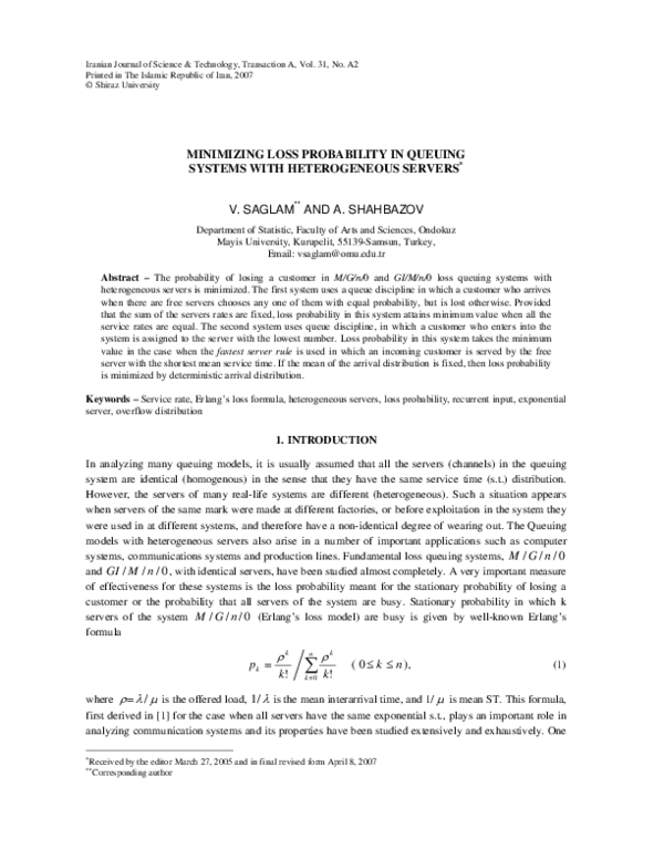 (PDF) Minimizing Loss Probability in Queuing Systems with Heterogeneous ...