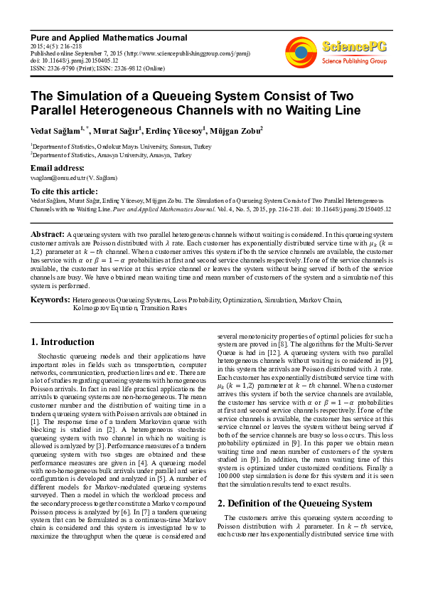 (PDF) The Simulation of a Queueing System Consist of Two Parallel ...