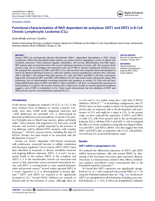 (PDF) Functional characterization of NAD dependent de-acetylases SIRT1 ...