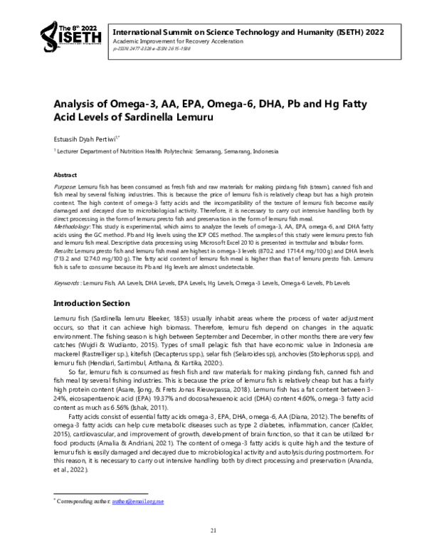 (PDF) Analysis of Omega-3, AA, EPA, Omega-6, DHA, Pb and Hg Fatty Acid ...