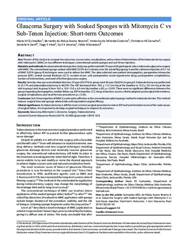 (PDF) Glaucoma Surgery with Soaked Sponges with Mitomycin C vs Sub ...