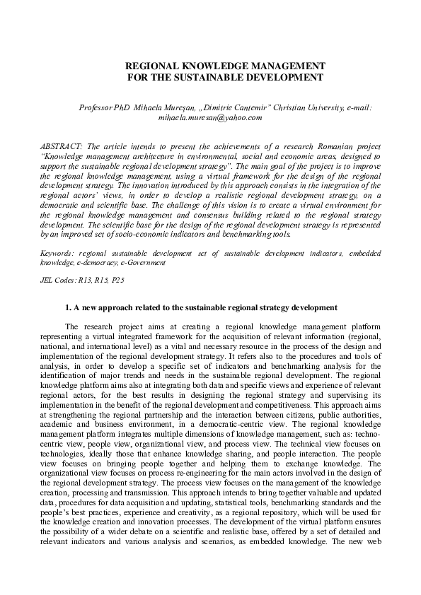 (PDF) Regional Knowledge Management For The Sustainable Development