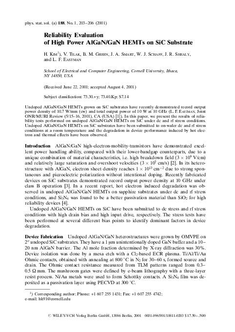 (PDF) Reliability Evaluation of High Power AlGaN/GaN HEMTs on SiC Substrate