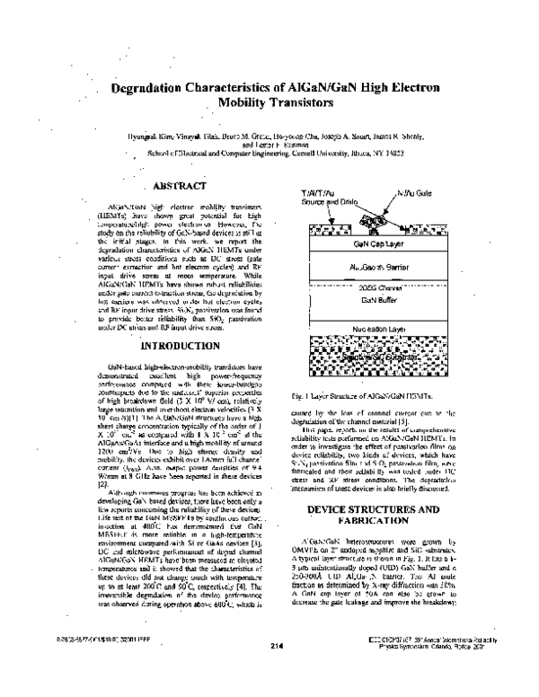 (PDF) Degradation characteristics of AlGaN-GaN high electron mobility ...