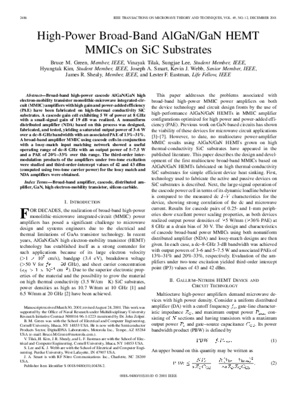 (PDF) Highpower broadband AlGaN/GaN HEMT MMICs on SiC substrates