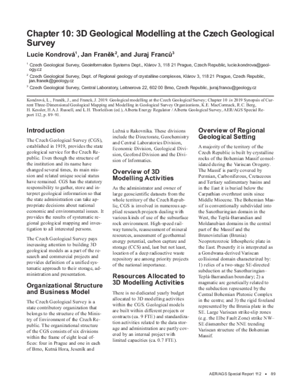 (PDF) Chapter 10: 3D Geological Modelling at the Czech Geological Survey