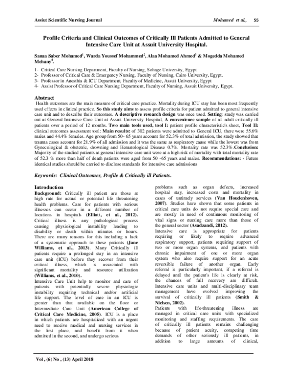 (PDF) Profile Criteria and Clinical Outcomes of Critically Ill Patients ...