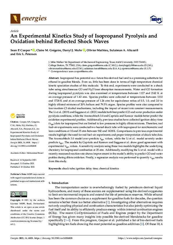 (PDF) An Experimental Kinetics Study of Isopropanol Pyrolysis and ...