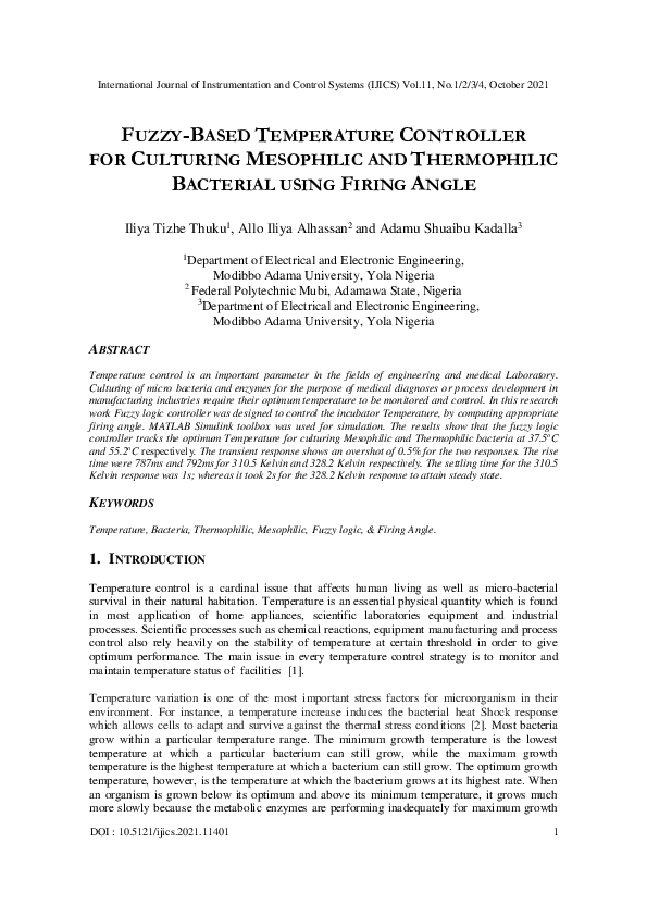 (PDF) Fuzzy Logic Temperature Control for Bacterial Culturing
